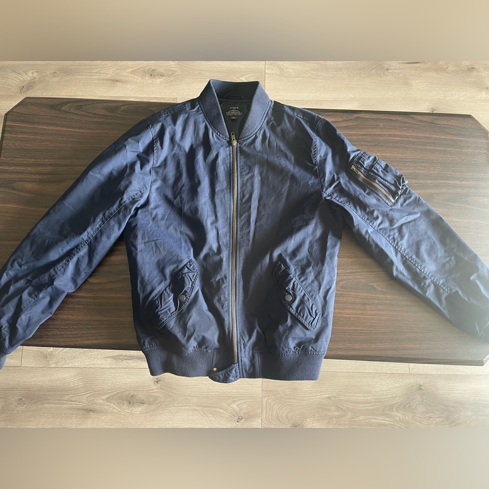 J crew authentic navy bomber jacket